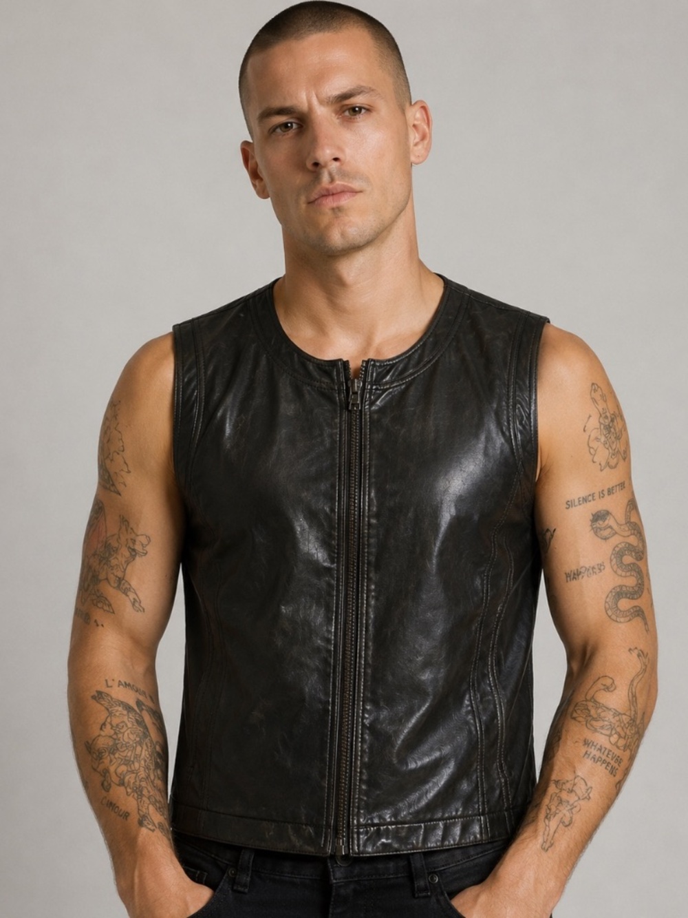 Vintage Nasty Pig Black Nylon Zip Fetish Vest SIZE SMALL Gay Leather Look